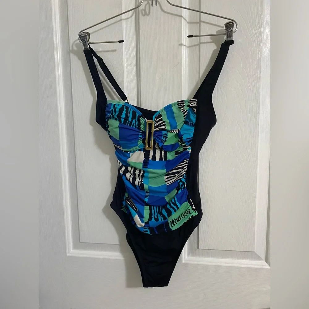 La Blanca Blue and Green Geometric One Piece Swimsuit